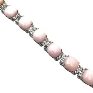 Pink Coral Clear Spinel Gemstone Sterling Silver Tennis Bracelet 7 Inch 26 Grams
